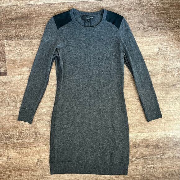 Rag & Bone Wool and Lamb Leather Dark Gray Long Sleeve Dress - Picture 1 of 5